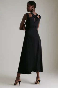 Deals 🤩 Karen Millen Soft Tailored Waterfall Maxi 👗 Dress 💯 -Dresses Sales Store akk03507 black xl 2