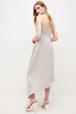 Outlet 🥰 Karen Millen Satin Crepe Wrap Detail Midi Cami 👗 Dress ✨ -Dresses Sales Store akk05984 grey xl 2