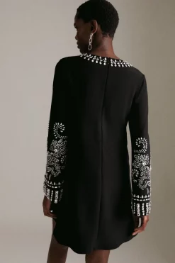 Top 10 ✔️ Karen Millen Embellished Detail Figure Form Crepe Mini 👗 Dress 🤩 -Dresses Sales Store akk06528 black xl 3