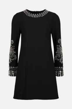 Top 10 ✔️ Karen Millen Embellished Detail Figure Form Crepe Mini 👗 Dress 🤩 -Dresses Sales Store akk06528 black xl 4