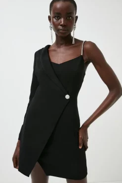 Cheapest π Karen Millen Compact Stretch Viscose Wrap Tux Mini π Dress π