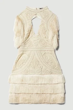 Best Pirce 👏 Karen Millen Cornelli Embellished Fringed Woven 👗 Dress ⌛ -Dresses Sales Store akk07064 ivory xl 3