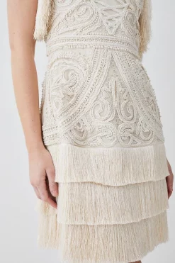 Best Pirce 👏 Karen Millen Cornelli Embellished Fringed Woven 👗 Dress ⌛ -Dresses Sales Store akk07064 ivory xl 4