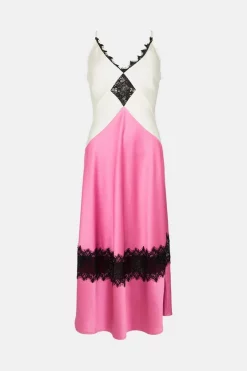 New ⭐ Karen Millen 🔨 Hammered Satin & Lace Woven Slip 👗 Dress 😀 -Dresses Sales Store bkk00092 purple xl 3