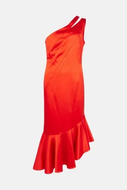 Flash Sale ✔️ Karen Millen Italian Structured Satin Asymmetric Hem Midaxi 👗 Dress 😉 -Dresses Sales Store bkk00114 red20orange xl 3