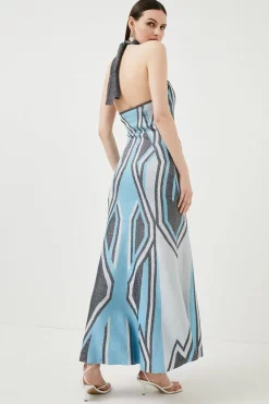 Coupon 👍 Karen Millen Sparkle Geo Knit Maxi 👗 Dress 😀 -Dresses Sales Store bkk00343 blue xl 2