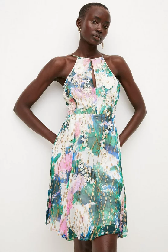 Best Sale π Karen Millen Abstract Print Applique Detail Halter π Dress β 3 Best Sale π Karen Millen Abstract Print Applique Detail Halter π Dress β
