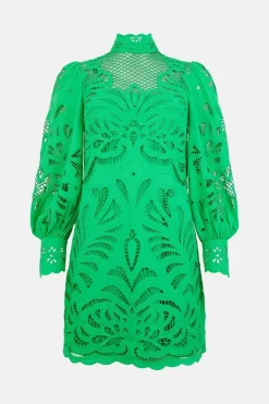 New 👏 Karen Millen Cutwork Volume Sleeve Woven Mini 👗 Dress 😀 -Dresses Sales Store bkk01244 green xl 3