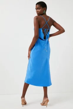 Budget 😍 Karen Millen 🔨 Hammered Satin Cowl Neck Woven Slip 👗 Dress ❤️ -Dresses Sales Store bkk01285 cobalt xl 2