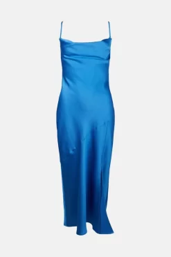 Budget 😍 Karen Millen 🔨 Hammered Satin Cowl Neck Woven Slip 👗 Dress ❤️ -Dresses Sales Store bkk01285 cobalt xl 3