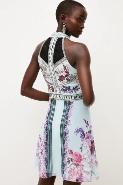 Brand new 😍 Karen Millen Mirrored Floral Bead & Embroidered Woven Mini 🔔 -Dresses Sales Store bkk01605 floral xl 2