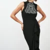Brand new 😍 Karen Millen Embellished Ruffle Figure Form Crepe Midi 👗 Dress 😉 -Dresses Sales Store bkk01713 black xl