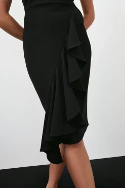 Brand new 😍 Karen Millen Embellished Ruffle Figure Form Crepe Midi 👗 Dress 😉 -Dresses Sales Store bkk01713 black xl 2