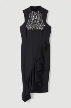 Brand new 😍 Karen Millen Embellished Ruffle Figure Form Crepe Midi 👗 Dress 😉 -Dresses Sales Store bkk01713 black xl 3