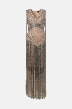 Hot Sale 👏 Karen Millen Beaded Fringed Woven Maxi 👗 Dress 🔥 -Dresses Sales Store bkk01987 nude xl 3