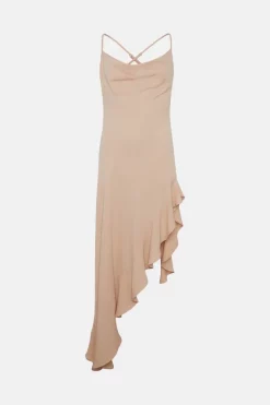 Deals 😀 Karen Millen Soft Tailored Cami Cowl Neck Ruffle Hem Midi 👗 Dress 😍 -Dresses Sales Store bkk01989 neutral xl 3