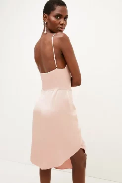 Hot Sale 🔔 Karen Millen Satin Crepe Cowl Neck Feather Cami Midi 👗 Dress 🤩 -Dresses Sales Store bkk02052 blush xl 2