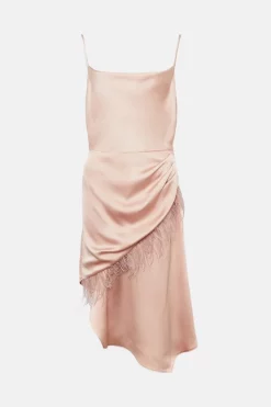 Hot Sale 🔔 Karen Millen Satin Crepe Cowl Neck Feather Cami Midi 👗 Dress 🤩 -Dresses Sales Store bkk02052 blush xl 3