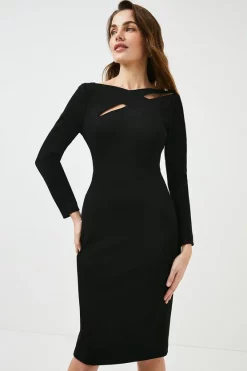 Deals 💯 Karen Millen Italian Structured Rib Cross Over Pencil Midi 👗 Dress 🛒