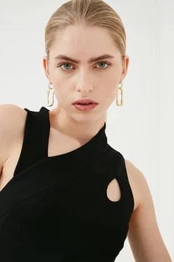 Best Pirce 🛒 Karen Millen Italian Structured Rib Cut Out Bodycon Mini 👗 Dress ⌛ -Dresses Sales Store bkk02172 black xl 2