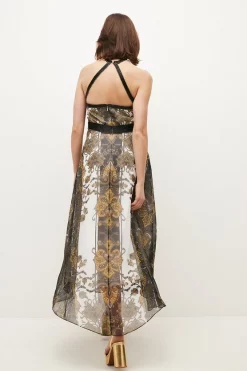Best Sale 🔔 Karen Millen Baroque Print Woven Halter Midi 👗 Dress 🤩 -Dresses Sales Store bkk02179 black xl 2