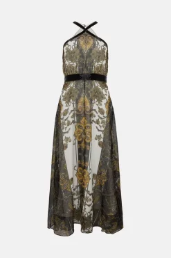 Best Sale 🔔 Karen Millen Baroque Print Woven Halter Midi 👗 Dress 🤩 -Dresses Sales Store bkk02179 black xl 3