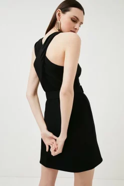 Budget ✨ Karen Millen Compact Viscose Asymmetric Drape Mini 👗 Dress ⭐ -Dresses Sales Store bkk02248 black xl 2