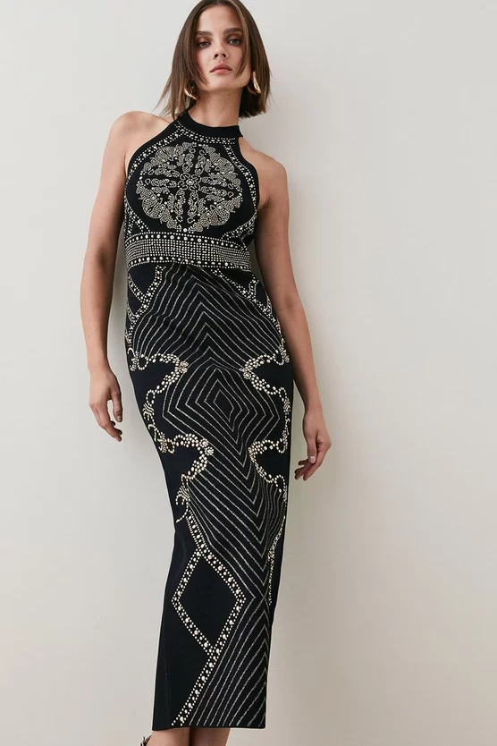 Outlet ๐ Karen Millen All Over Baroque Hot Fix Halter Neck Neck Midaxi ๐ Dress ๐ 3 Outlet ๐ Karen Millen All Over Baroque Hot Fix Halter Neck Neck Midaxi ๐ Dress ๐