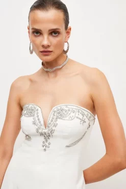 Best Sale 🤩 Karen Millen Crystal Embellished Cady Woven Corset Midi 👗 Dress 🛒 -Dresses Sales Store bkk02391 ivory xl 2