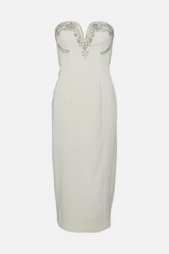 Best Sale 🤩 Karen Millen Crystal Embellished Cady Woven Corset Midi 👗 Dress 🛒 -Dresses Sales Store bkk02391 ivory xl 3