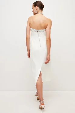 Best Sale 🤩 Karen Millen Crystal Embellished Cady Woven Corset Midi 👗 Dress 🛒 -Dresses Sales Store bkk02391 ivory xl 4