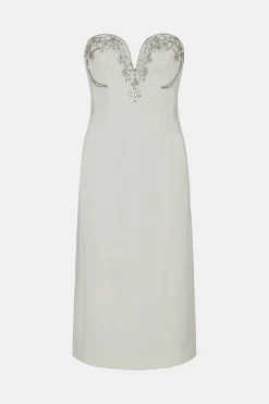 Cheap 🧨 Karen Millen Petite Crystal Embellished Woven Corset Midi 👗 Dress 😉 -Dresses Sales Store bkk02393 ivory xl 3