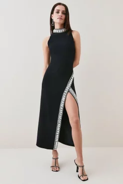 Coupon 🛒 Karen Millen Petite Crystal Embellished Woven Split Maxi 👏