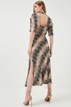 New 💯 Karen Millen Viscose Satin Snake Cowel Woven Midi 👗 Dress 😍 -Dresses Sales Store bkk02647 snake xl 2