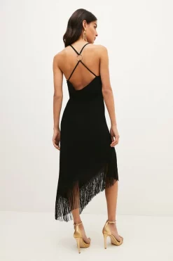 Outlet ⭐ Karen Millen Petite Asymmetric Fringe Strappy Cami Midi 👗 Dress 😀 -Dresses Sales Store bkk02724 black xl 2