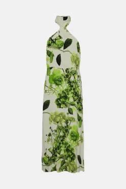 Budget ⭐ Karen Millen Spring Green Botanical Bunches Woven Halter Midi Column 👗 Dress 👍 -Dresses Sales Store bkk02835 floral xl 3