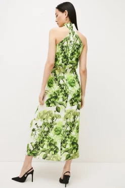 Budget ⭐ Karen Millen Spring Green Botanical Bunches Woven Halter Midi Column 👗 Dress 👍 -Dresses Sales Store bkk02835 floral xl 4