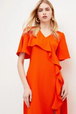 Flash Sale 🥰 Karen Millen Soft Tailored Ruffle Detail Midi 👗 Dress 😀 -Dresses Sales Store bkk02847 orange xl 2