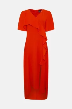 Flash Sale 🥰 Karen Millen Soft Tailored Ruffle Detail Midi 👗 Dress 😀 -Dresses Sales Store bkk02847 orange xl 3