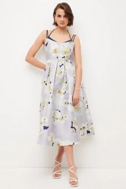 Deals 👏 Karen Millen Floral Jacquard Strappy Midi Woven Prom 👗 Dress ⌛