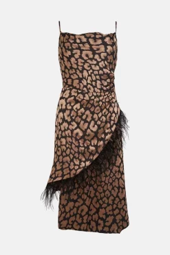 Wholesale ⭐ Karen Millen Leopard Jacquard Satin Cowl Neck Feather Midi 👗 Dress 😀 -Dresses Sales Store bkk02937 leopard xl 3