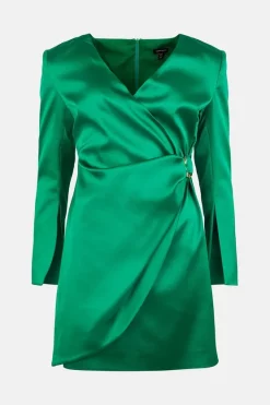 Wholesale 🌟 Karen Millen Italian Structured Satin Sleeved Mini 👗 Dress 🥰 -Dresses Sales Store bkk02939 green xl 3