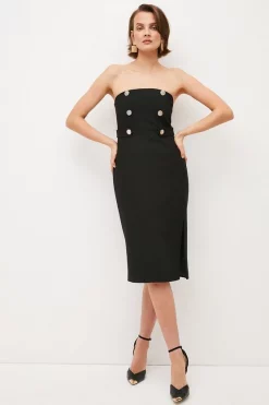 Flash Sale ⌛ Karen Millen Compact Stretch Button Bandeau Midi 👗 Dress ❤️
