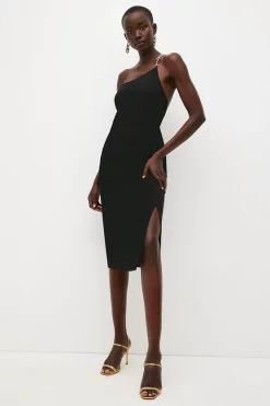 Hot Sale β Karen Millen Compact Viscose Chain One Shoulder Column Midi π Dress π§¨