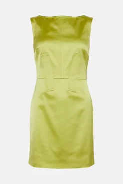 Hot Sale ✨ Karen Millen Italian Structured Satin Seamed Mini 👗 Dress 🛒 -Dresses Sales Store bkk03225 lime xl 3