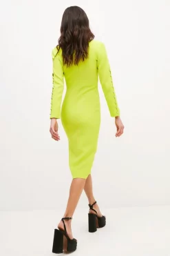 Hot Sale 🥰 Karen Millen Petite Compact Viscose Stud Cuff Pencil Midi 👗 Dress 💯 -Dresses Sales Store bkk03344 lime xl 2