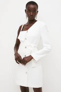 Best Sale ✔️ Karen Millen Compact Viscose Chain Strap Belted Tux Mini 👗 Dress 🎁