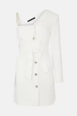 Best Sale ✔️ Karen Millen Compact Viscose Chain Strap Belted Tux Mini 👗 Dress 🎁 -Dresses Sales Store bkk03369 ivory xl 3