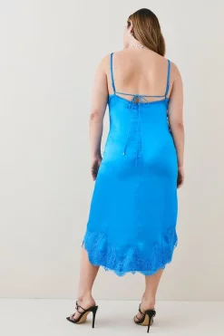 Top 10 😉 Karen Millen Plus Size Textured Satin Lace Hem Midi Slip 👗 Dress 😉 -Dresses Sales Store bkk03525 blue xl 2