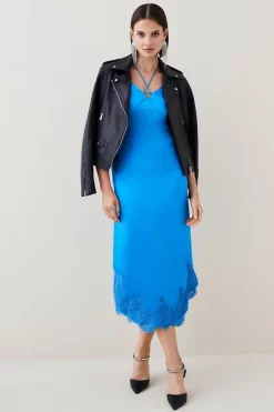 Wholesale 🔥 Karen Millen Textured Satin Lace Hem Woven Midi Slip 👗 Dress 🌟 -Dresses Sales Store bkk03526 blue xl 2